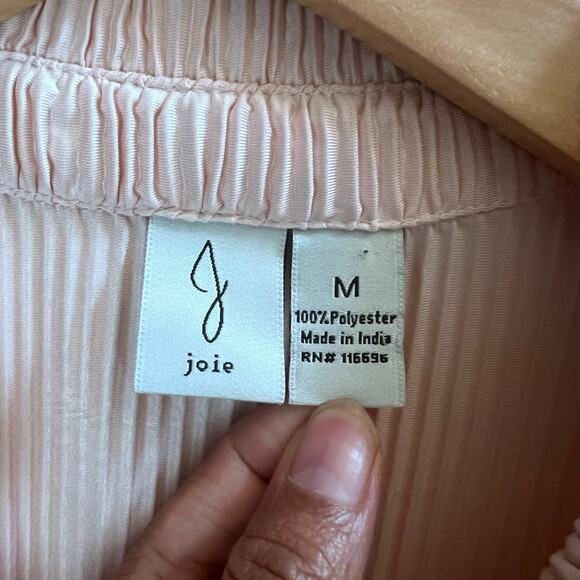 Joie Light Pink Pleated Top Short Sleeve Button Up Shirt Women's Size M - Picture 5 of 6